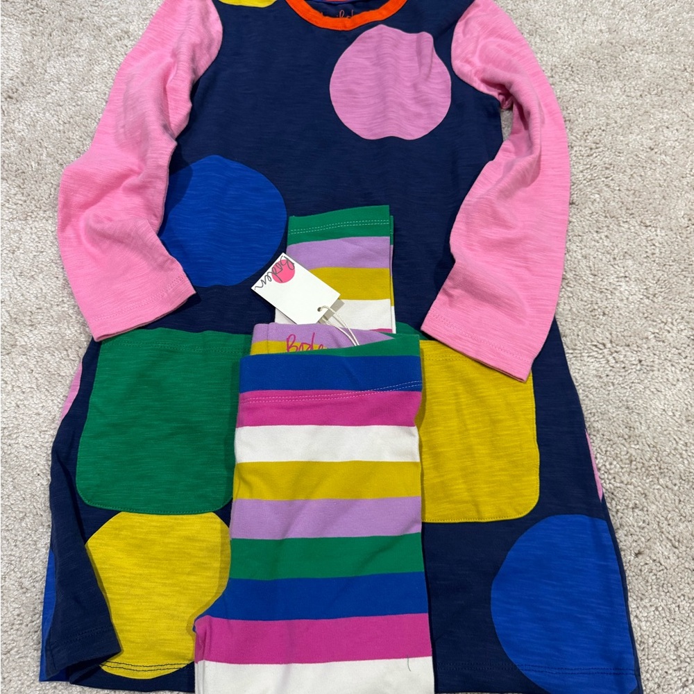 Colorful Long Sleeve Dress with Striped Leggings